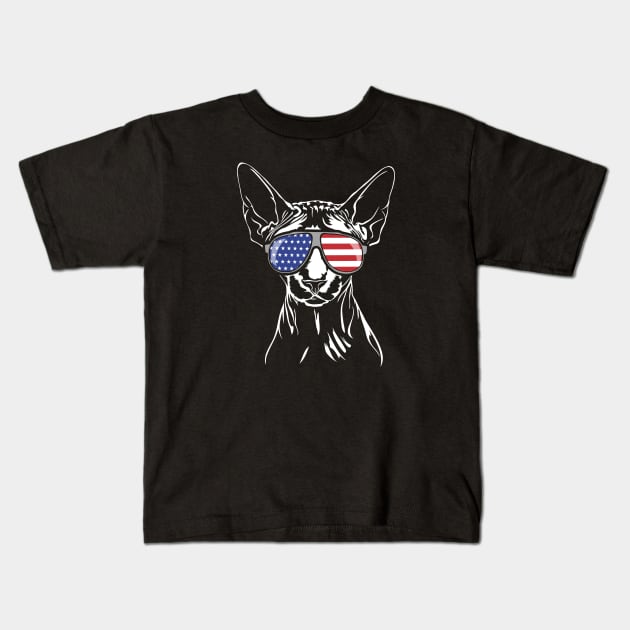 Proud Sphynx American Flag sunglasses gift patriotic cat Kids T-Shirt by wilsigns